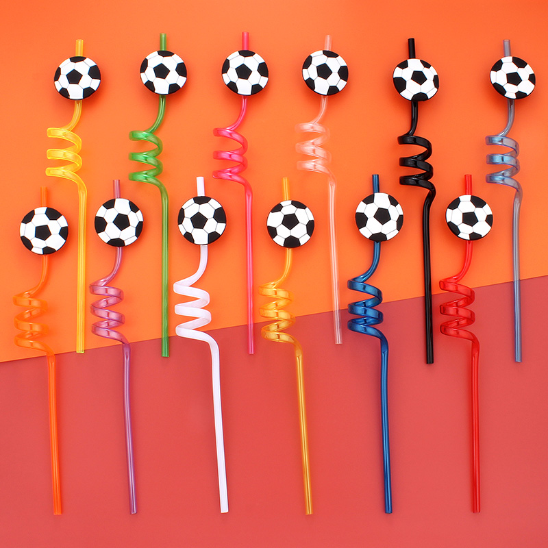 Reusable Straw - 12 Stück Strohhalme mit Fußball-Motiv, wiederverwendbar,