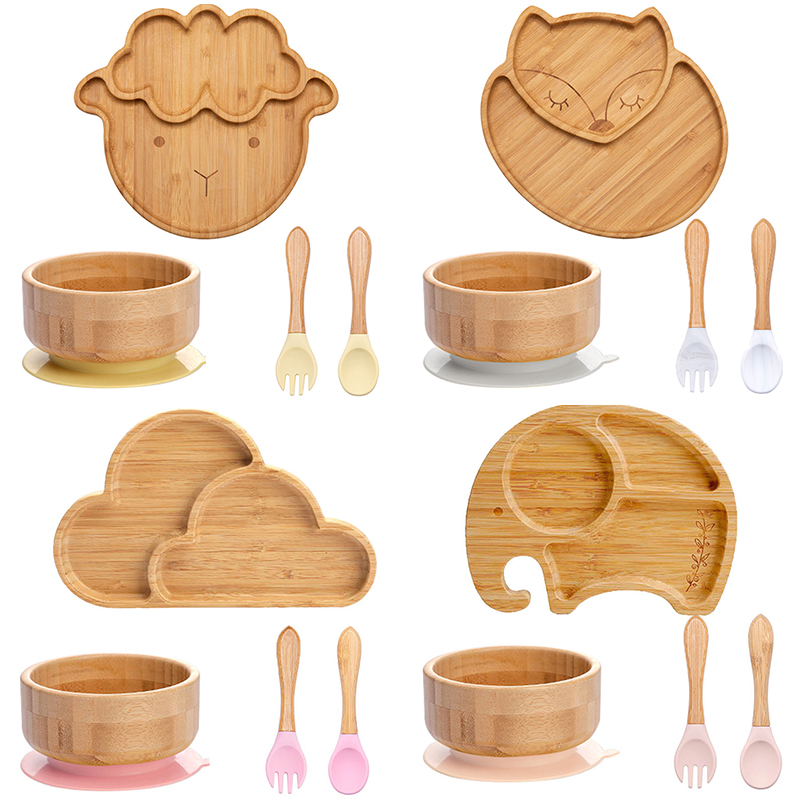 Bamboo Cutlery - 4 stücke kinder Geschirr Saug Platte